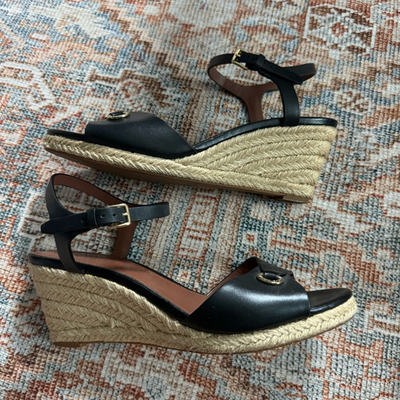 Cole Haan Black Espadrille Wedge Sandals - Picture 6 of 12